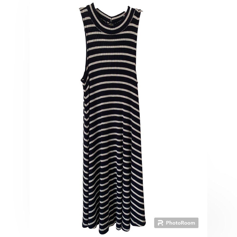 Hollister Dress Juniors XS Blue White Striped Ribbed Racer Back Halter Open Back